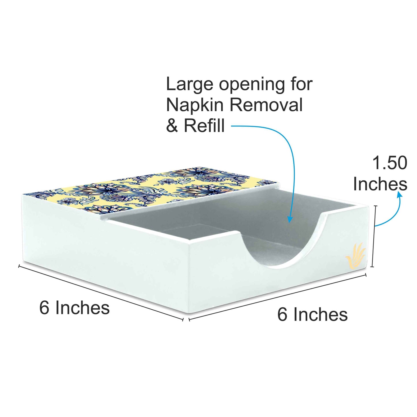 Batik Blue Tissue Holder 6" x 6" x 1.5" Ht. - Dimension Image