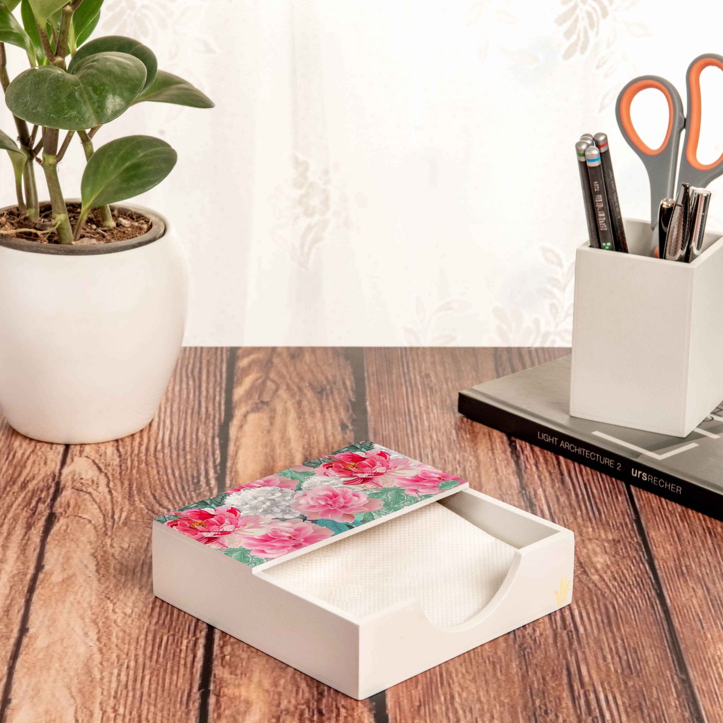 Red Chrysanthemums W Tissue Holder 6" x 6" x 1.5" Ht. - Lifestyle Image