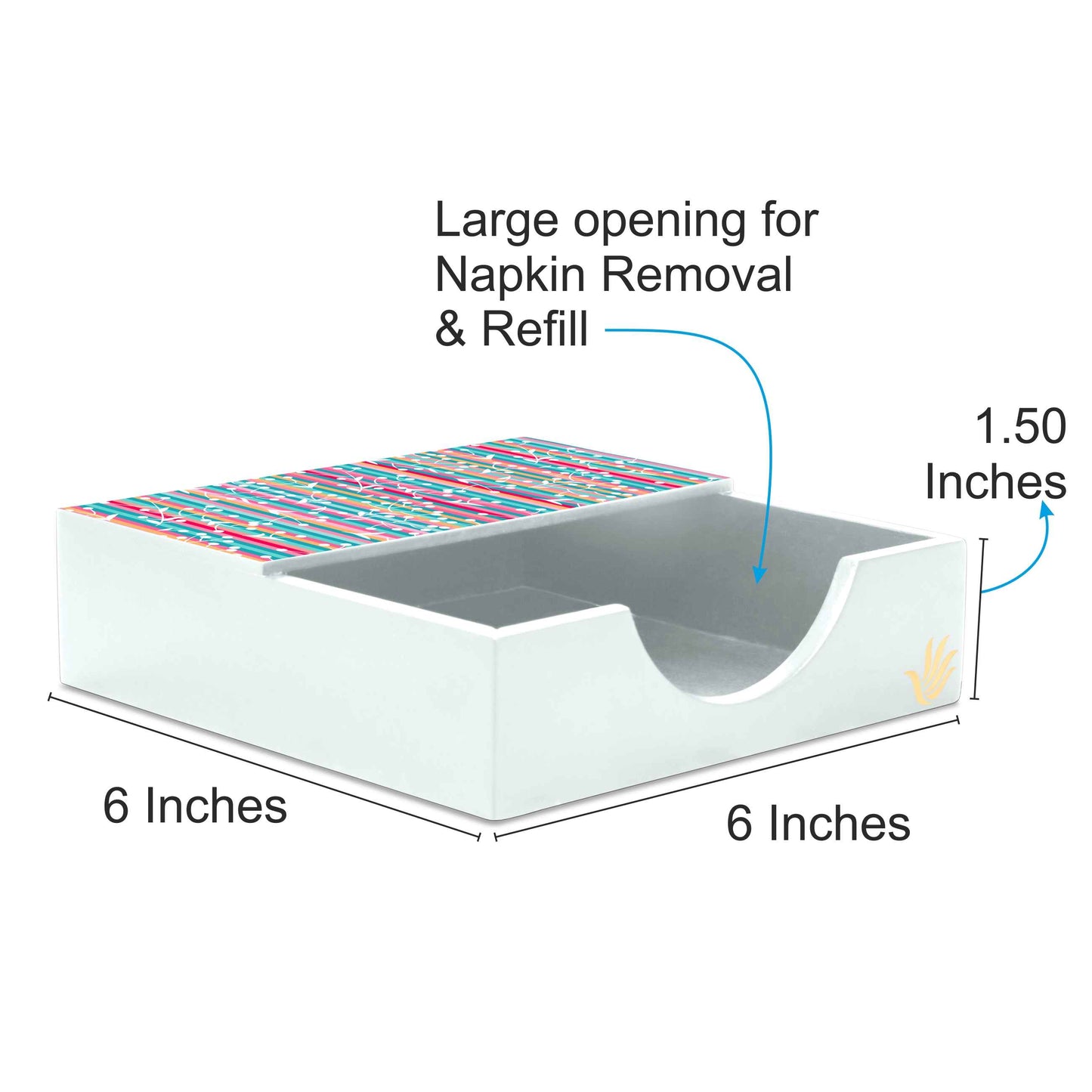 Floral Stripes W Tissue Holder 6" x 6" x 1.5" Ht. - Dimension Image