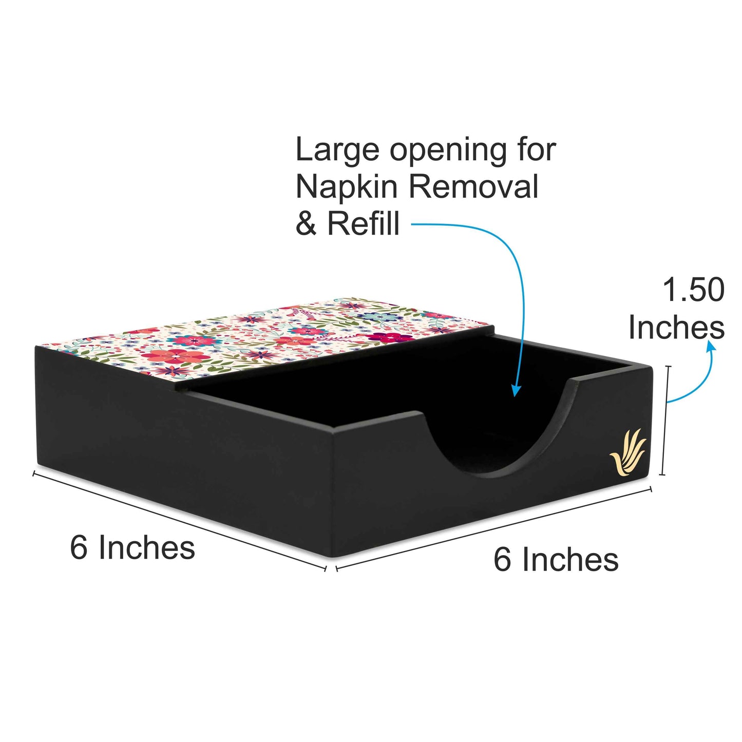 Teen Floral Tissue Holder 6" x 6" x 1.5" Ht. - Dimension Image