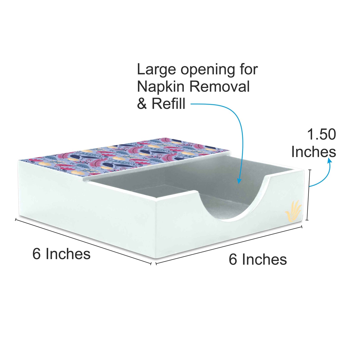 Winter Flowers Tissue Holder 6" x 6" x 1.5" Ht. - Dimension Image