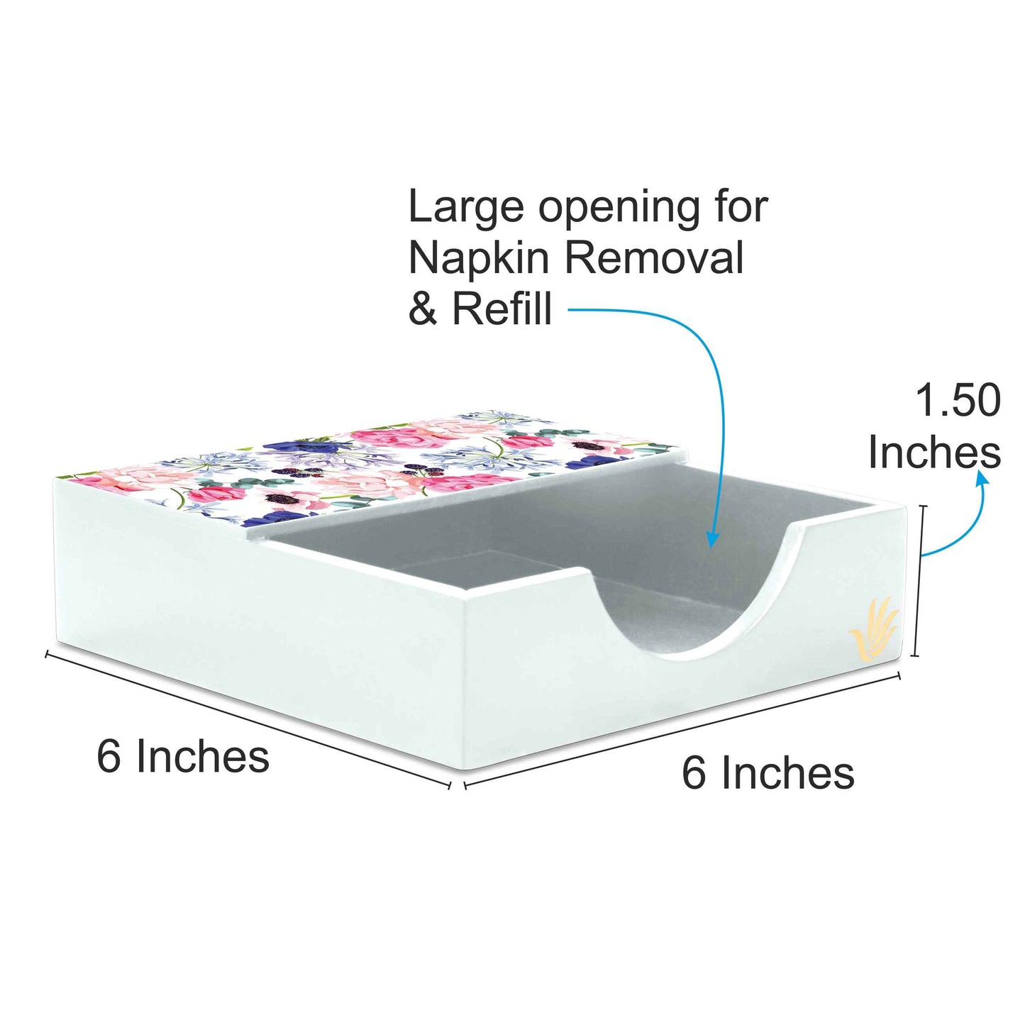 Roses Etc Tissue Holder 6" x 6" x 1.5" Ht. - Dimension Image