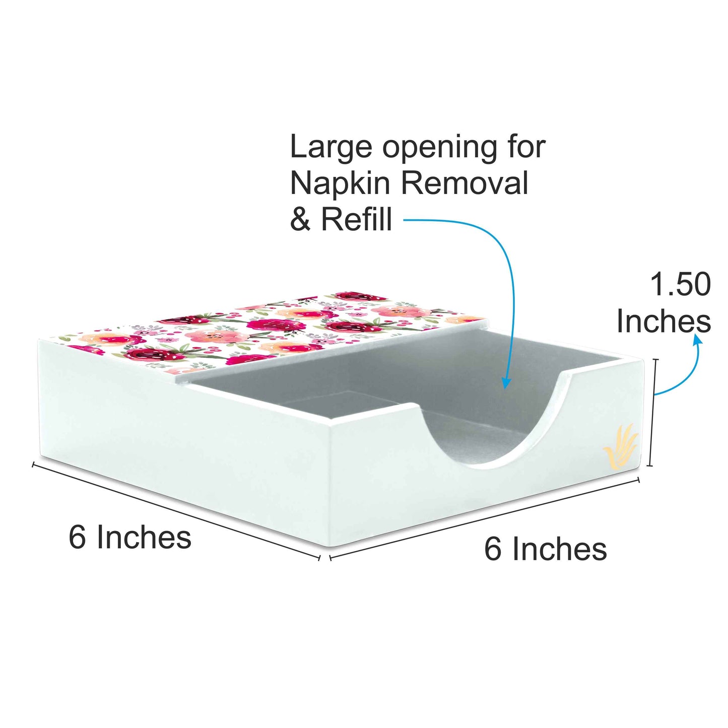Pink Flowers Tissue Holder 6" x 6" x 1.5" Ht. - Dimension Image