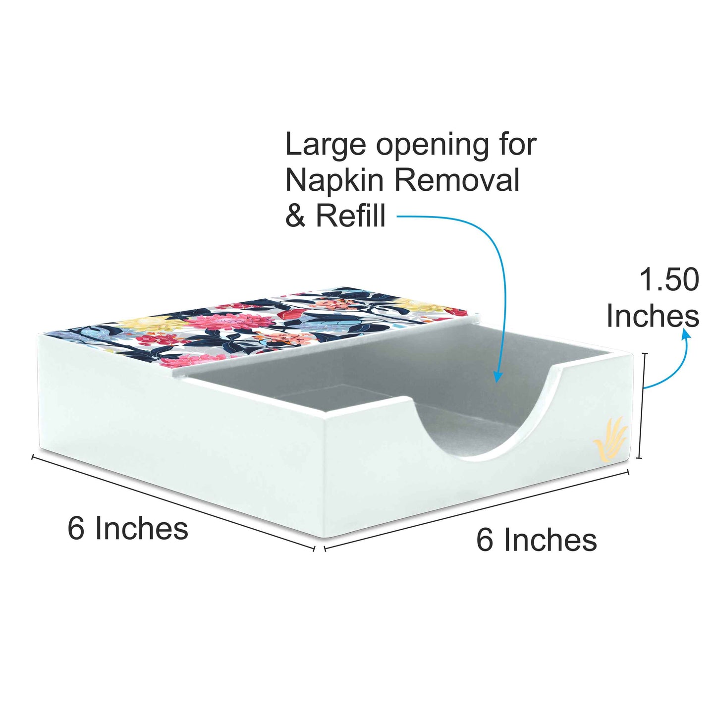 Mia Floral Tissue Holder 6" x 6" x 1.5" Ht. - Dimension Image