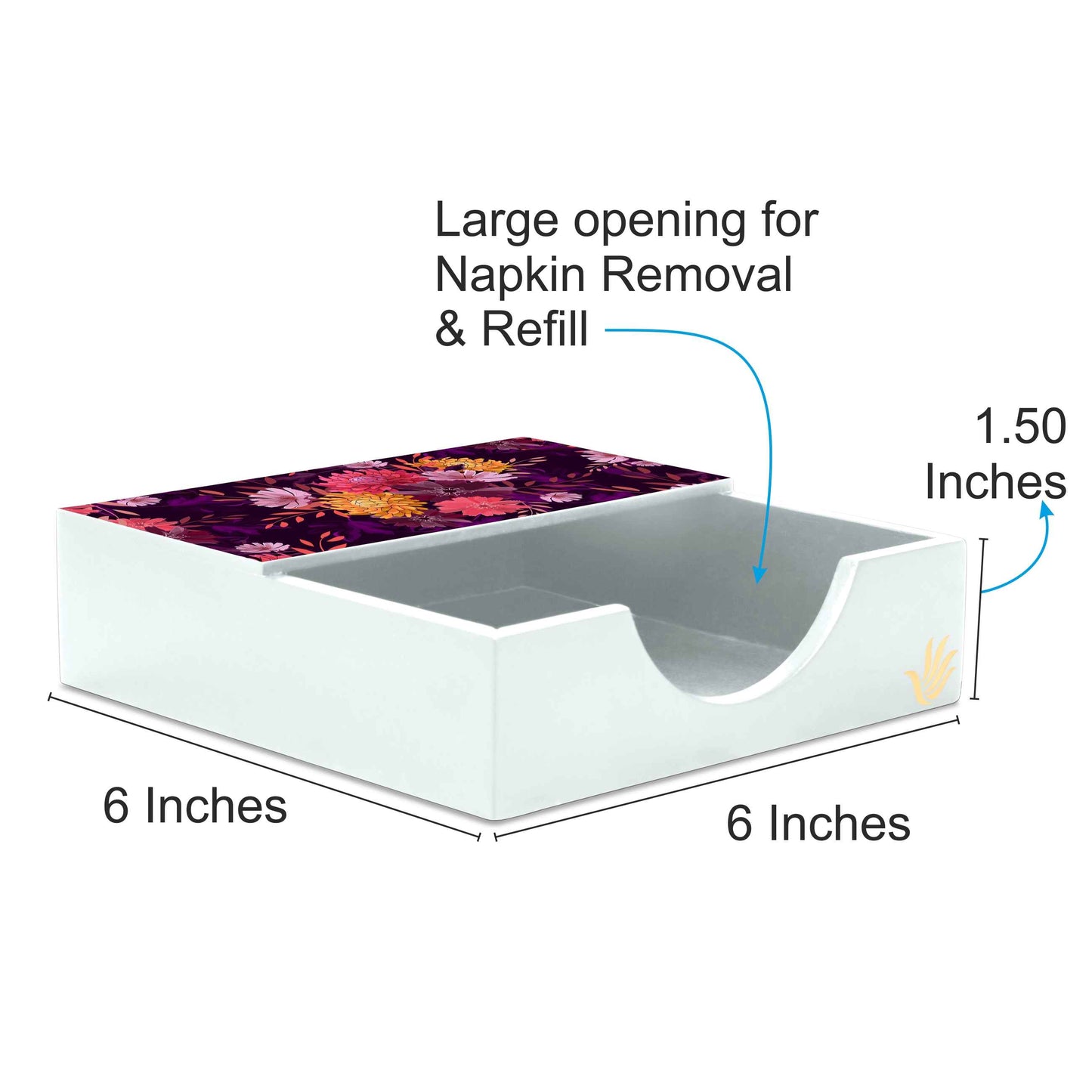 Autumn Garden Tissue Holder 6" x 6" x 1.5" Ht. - Dimension Image