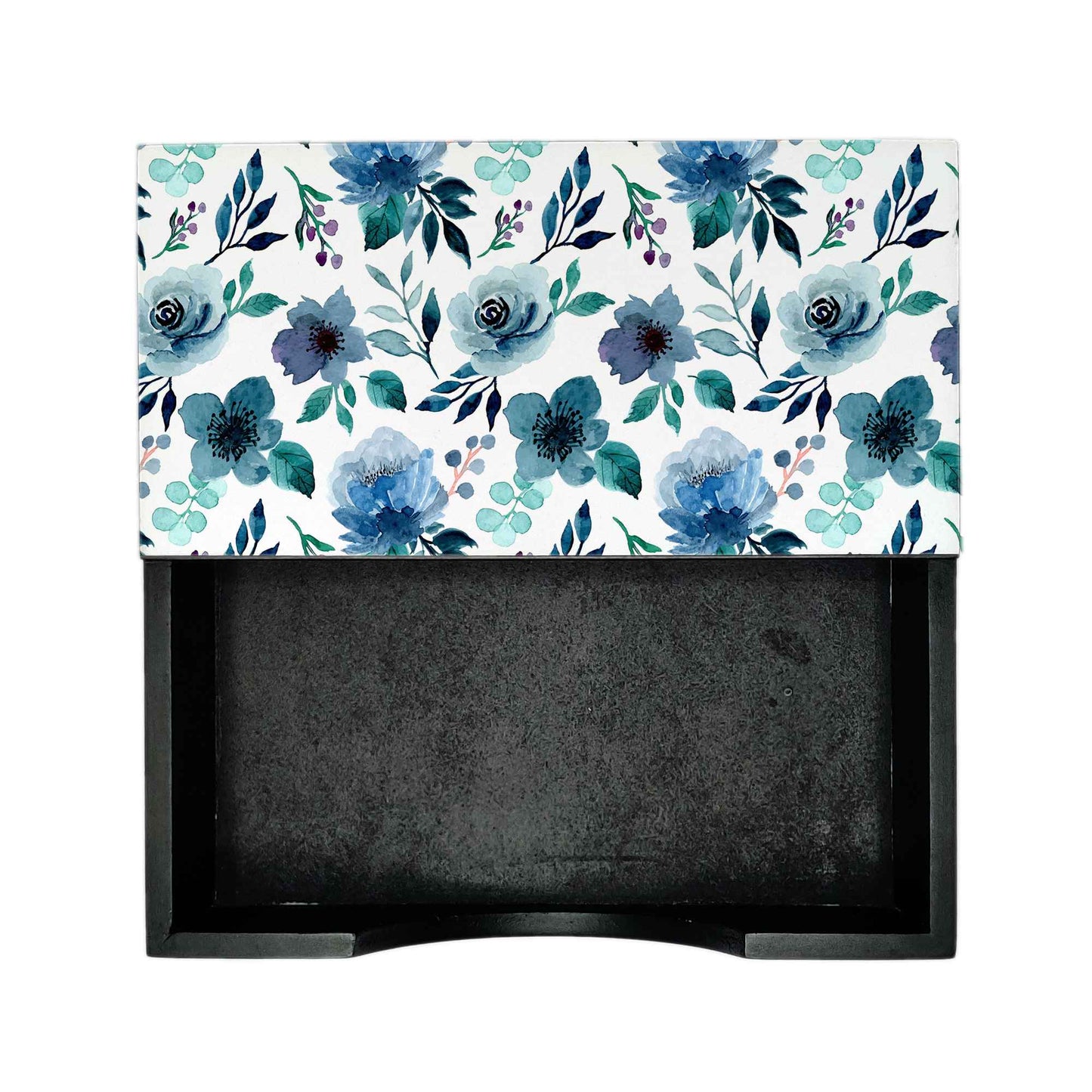 Indigo Flowers Tissue Holder 6" x 6" x 1.5" Ht. - Design Image