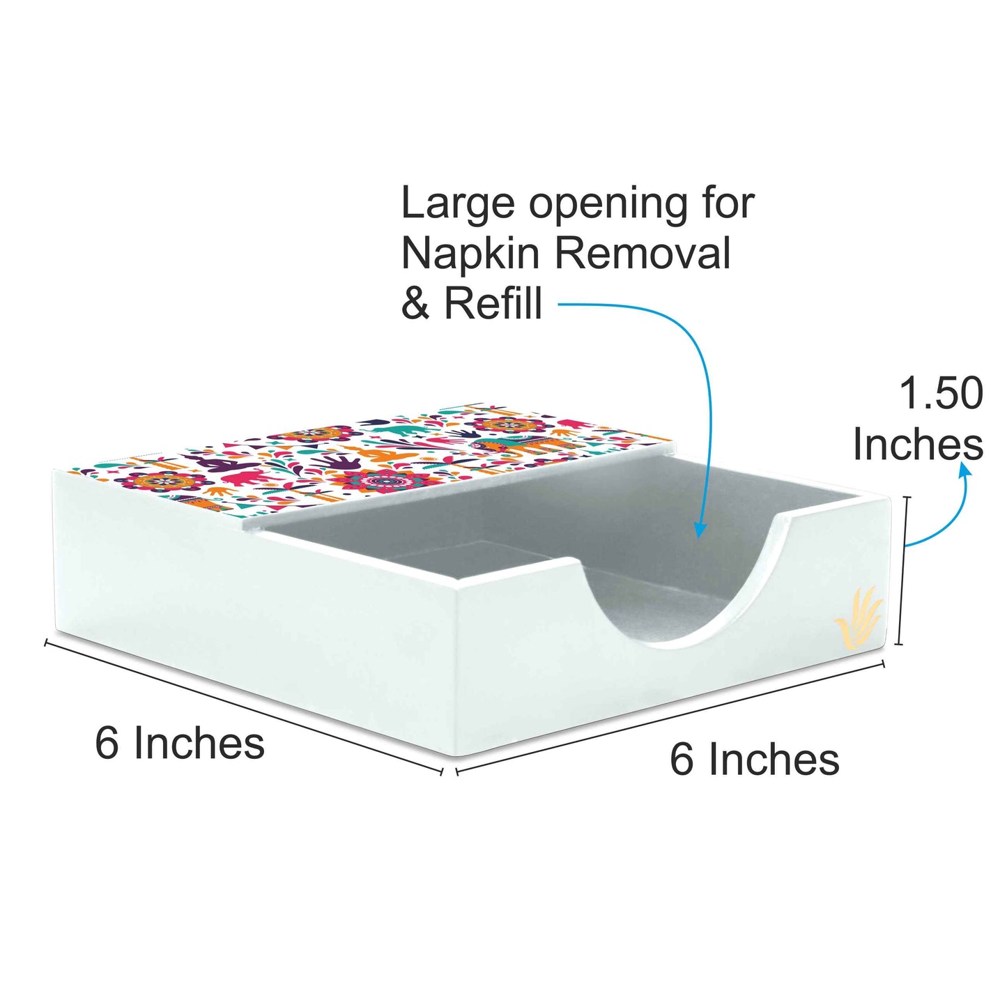 India Tissue Holder 6" x 6" x 1.5" Ht. - Dimension Image