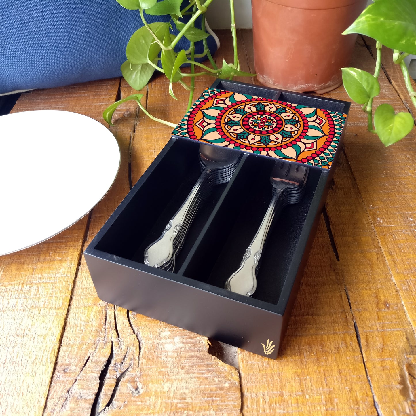 Red Mandala Cutlery Tray