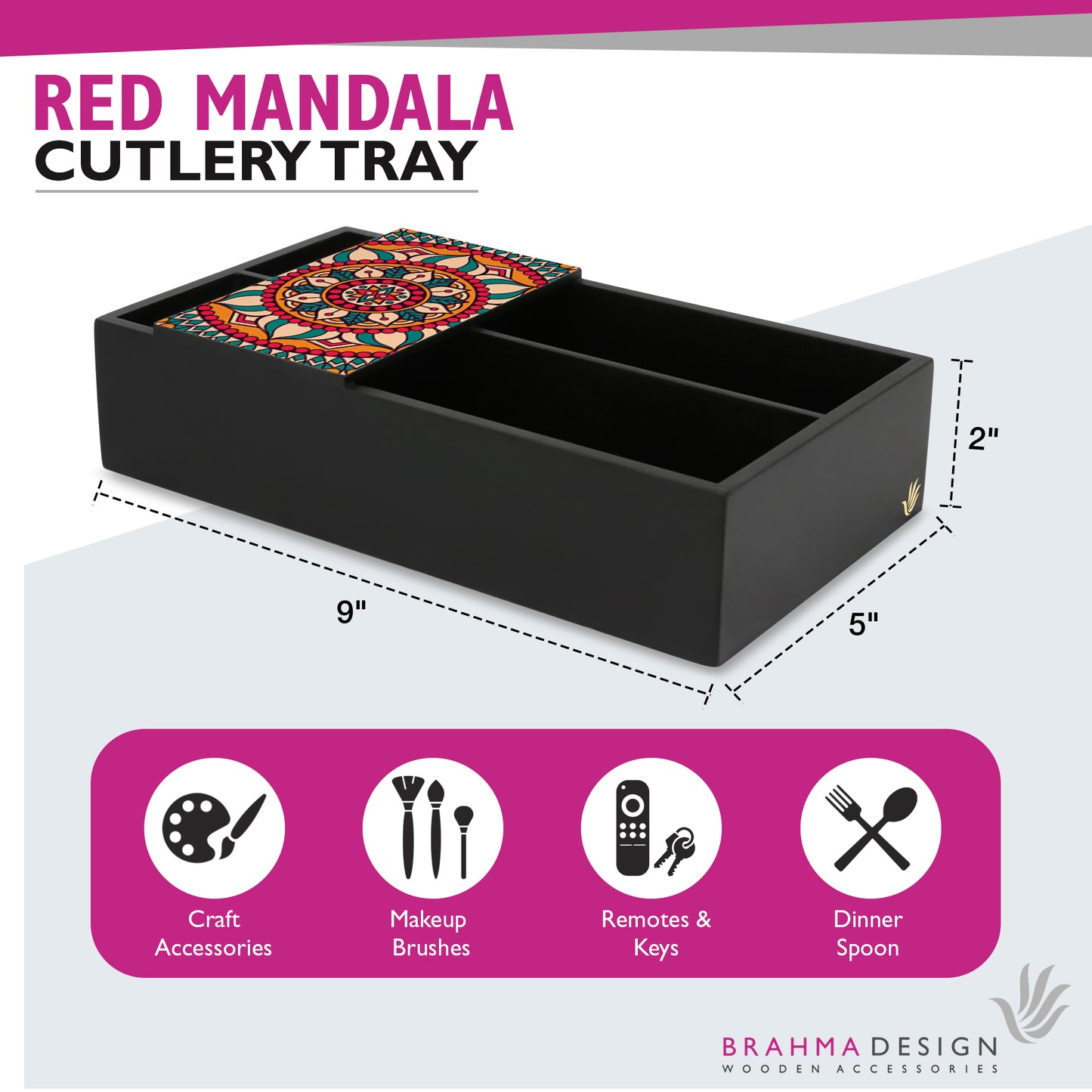 Red Mandala Cutlery Tray
