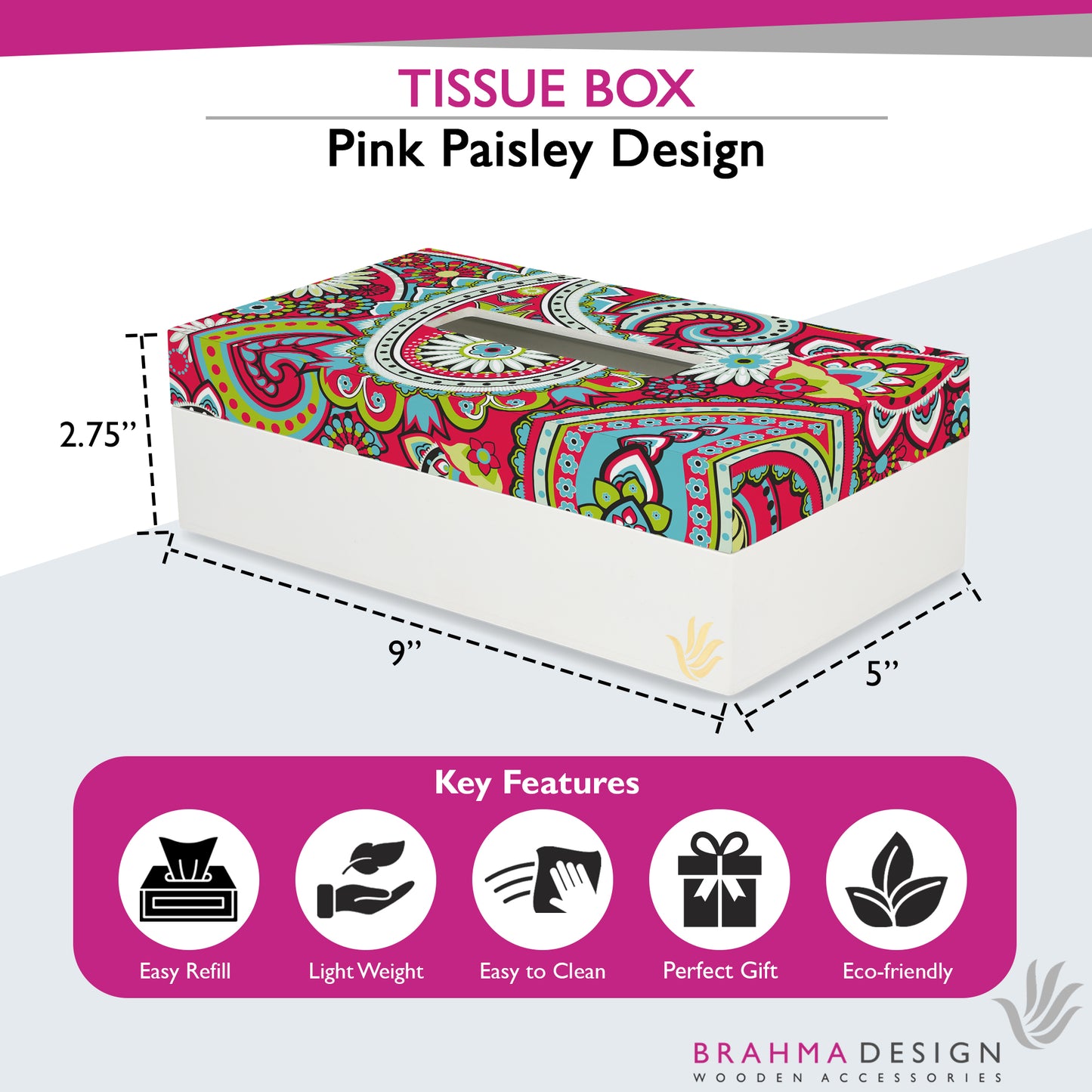 Pink Paisley Tissue Box