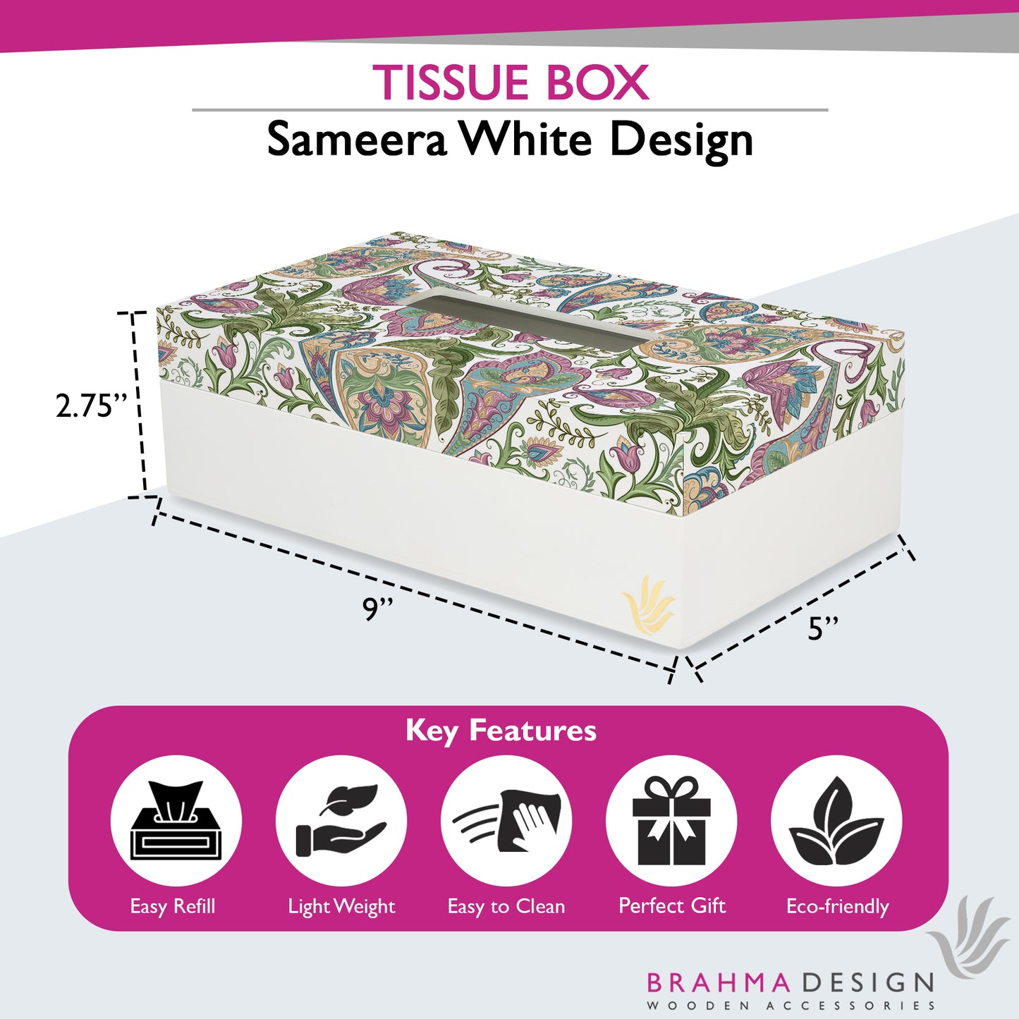 Sameera White Tissue Box