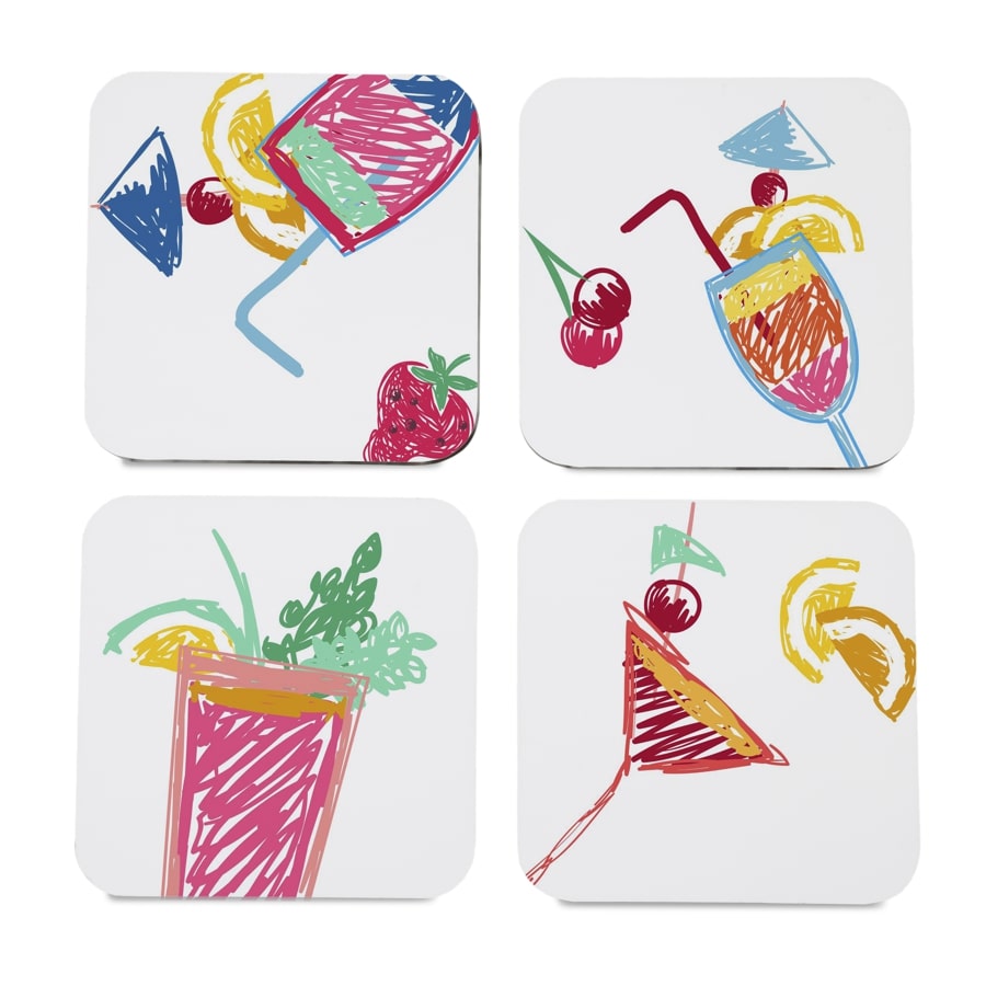 Summer Cocktails 4 piece Coaster Set 3.75" x 3.75"