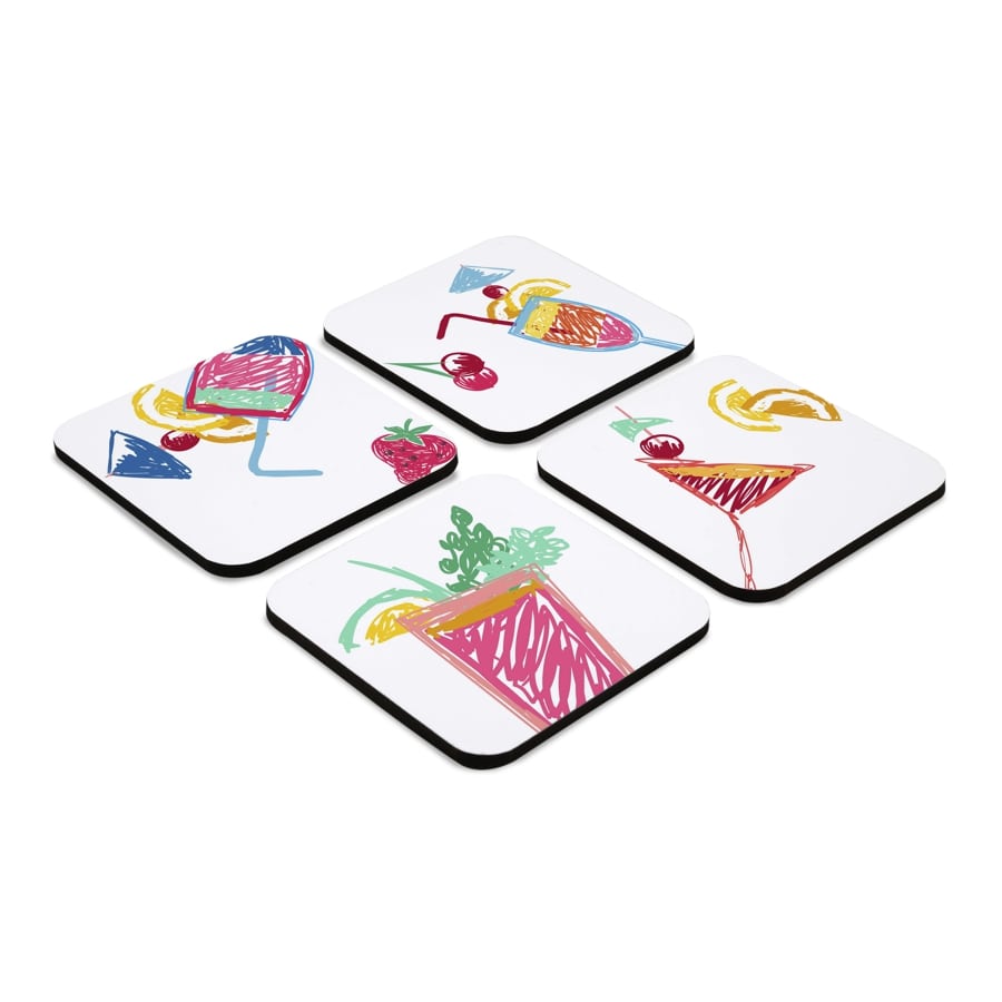 Summer Cocktails 4 piece Coaster Set 3.75" x 3.75"