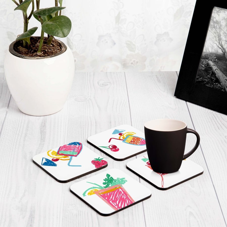 Summer Cocktails 4 piece Coaster Set 3.75" x 3.75"