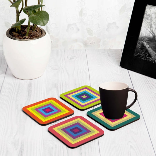 Colourful Squares 4 piece Coaster Set 3.75" x 3.75"