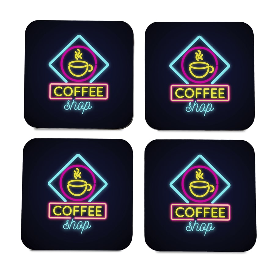 Neon Coffee 4 piece Coaster Set 3.75" x 3.75"
