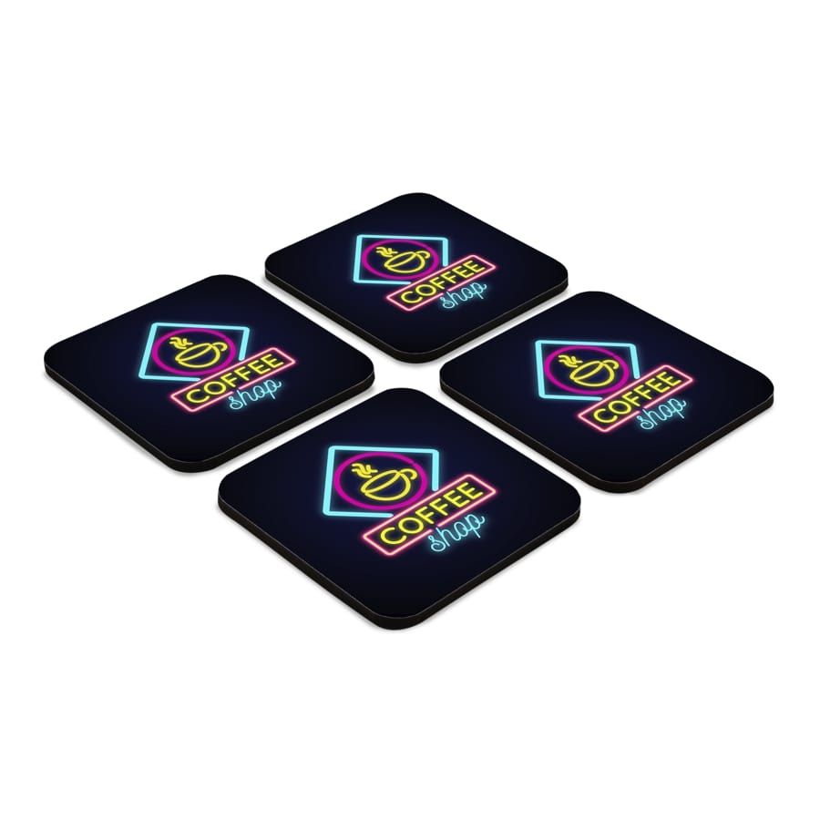 Neon Coffee 4 piece Coaster Set 3.75" x 3.75"