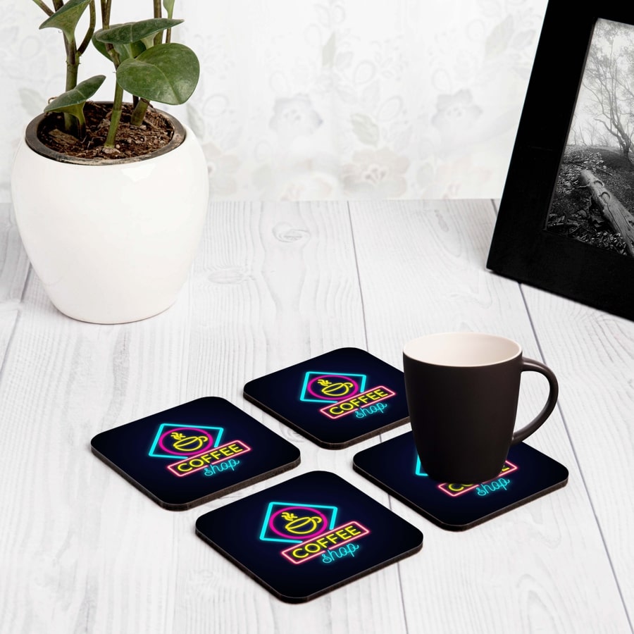 Neon Coffee 4 piece Coaster Set 3.75" x 3.75"