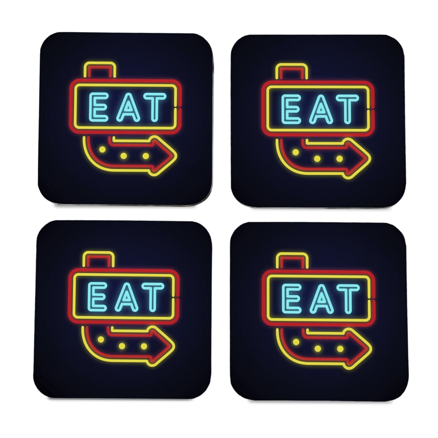 Neon Eat 4 piece Coaster Set 3.75" x 3.75"