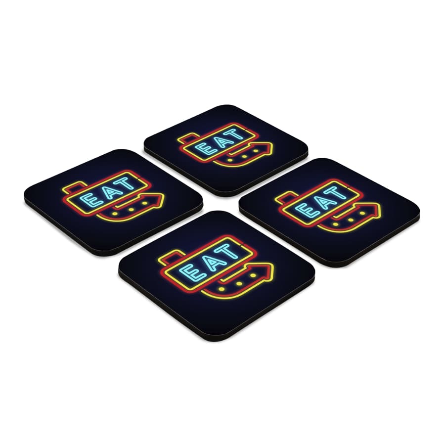 Neon Eat 4 piece Coaster Set 3.75" x 3.75"