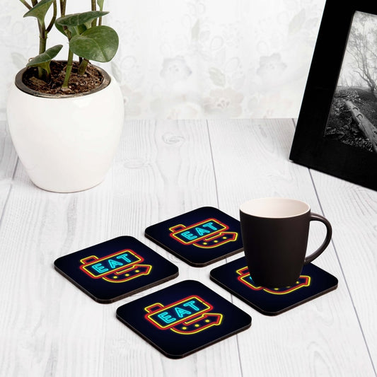 Neon Eat 4 piece Coaster Set 3.75" x 3.75"