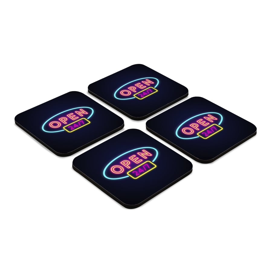 Neon Open 247 4 piece Coaster Set 3.75" x 3.75"