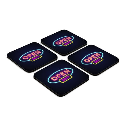 Neon Open 247 4 piece Coaster Set 3.75" x 3.75"