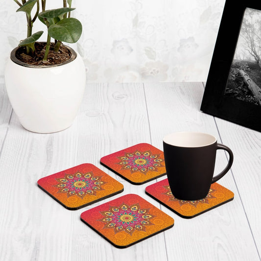 Orange Mandala 4 piece Coaster Set 3.75" x 3.75"