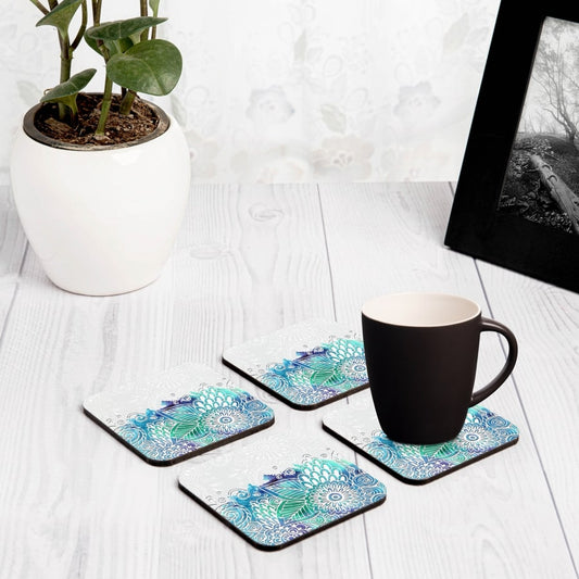 Abstract Flowers 4 piece Coaster Set 3.75" x 3.75"