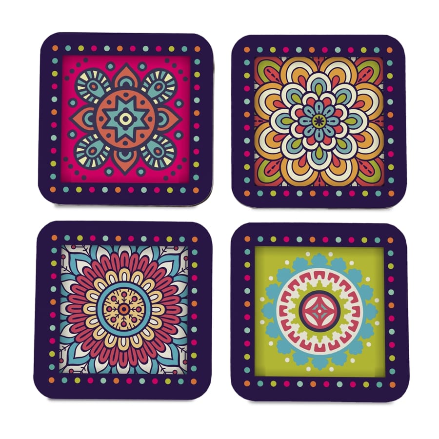 Multi Mandala 4 piece Coaster Set 3.75" x 3.75"