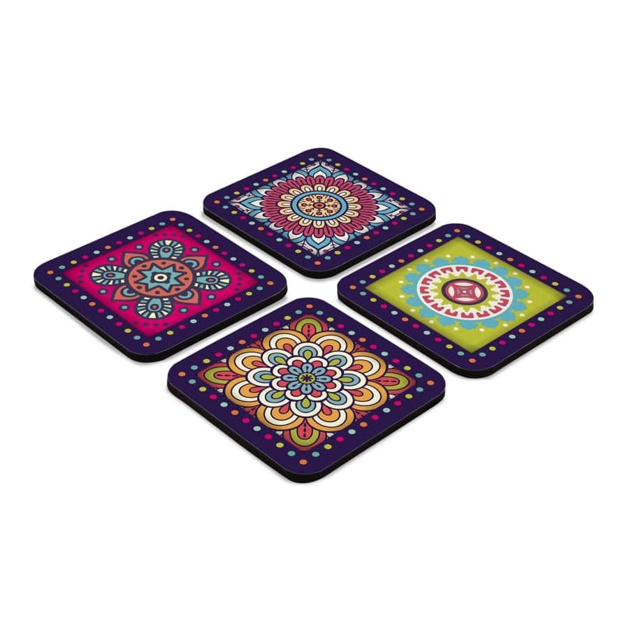 Multi Mandala 4 piece Coaster Set 3.75" x 3.75"