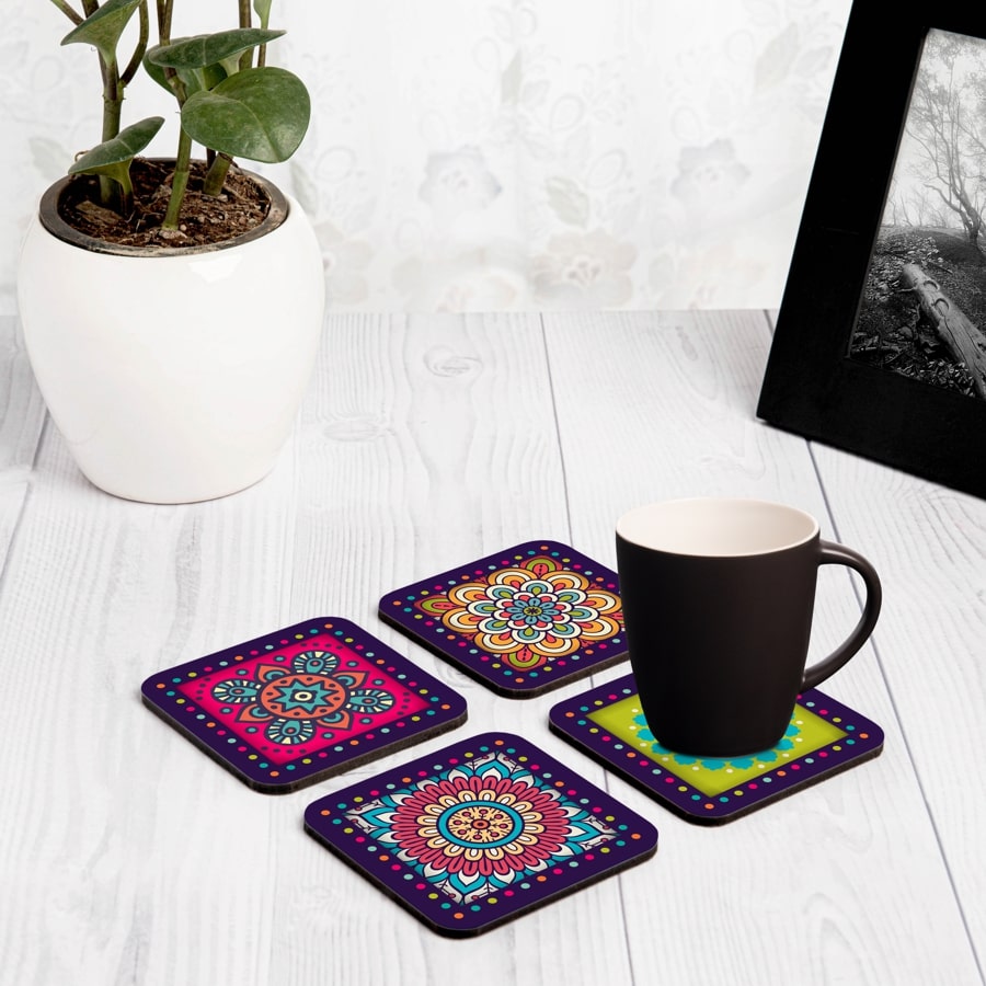 Multi Mandala 4 piece Coaster Set 3.75" x 3.75"
