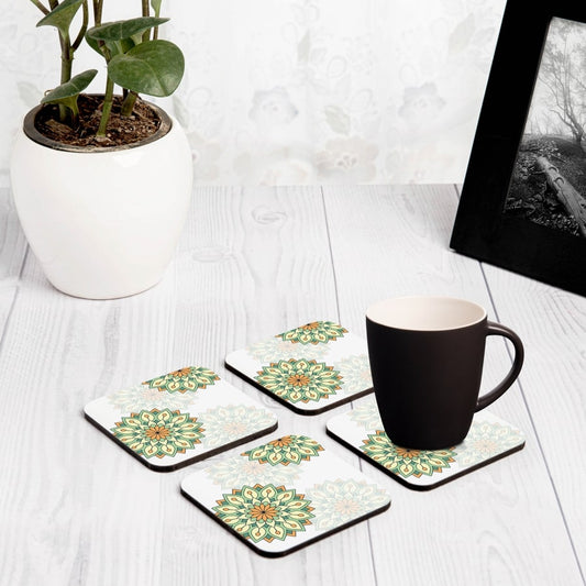 Green Mandala 4 piece Coaster Set 3.75" x 3.75"
