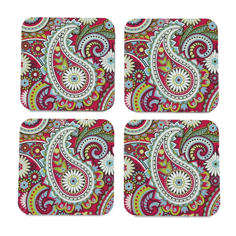 Pink Paisley 4 piece Coaster Set 3.75" x 3.75"