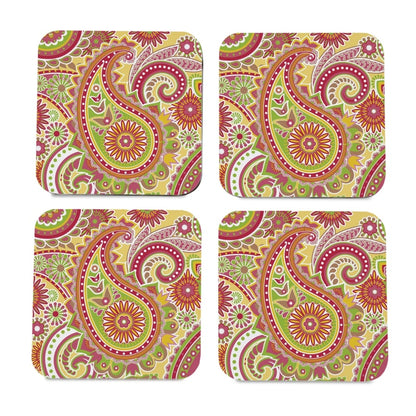 Yellow Paisley 4 piece Coaster Set 3.75" x 3.75"