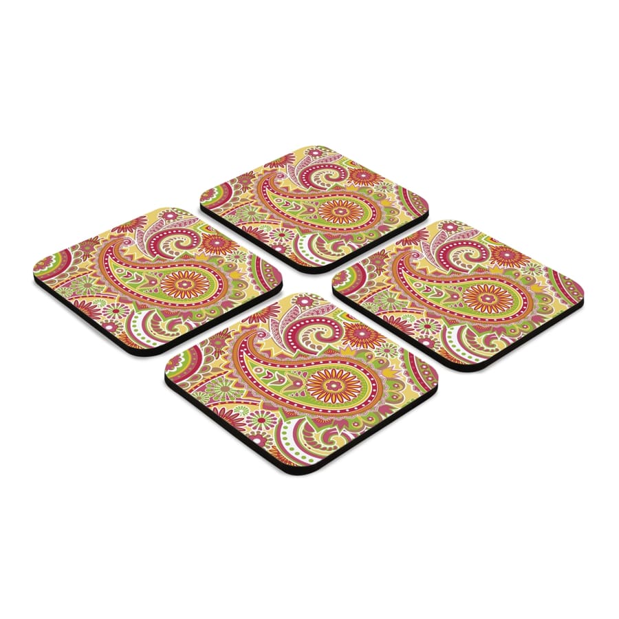 Yellow Paisley 4 piece Coaster Set 3.75" x 3.75"
