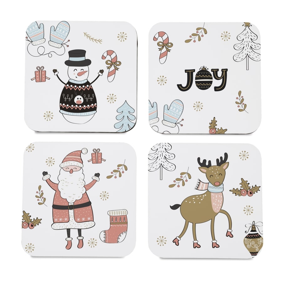 Xmas Allover 4 piece Coaster Set 3.75" x 3.75"