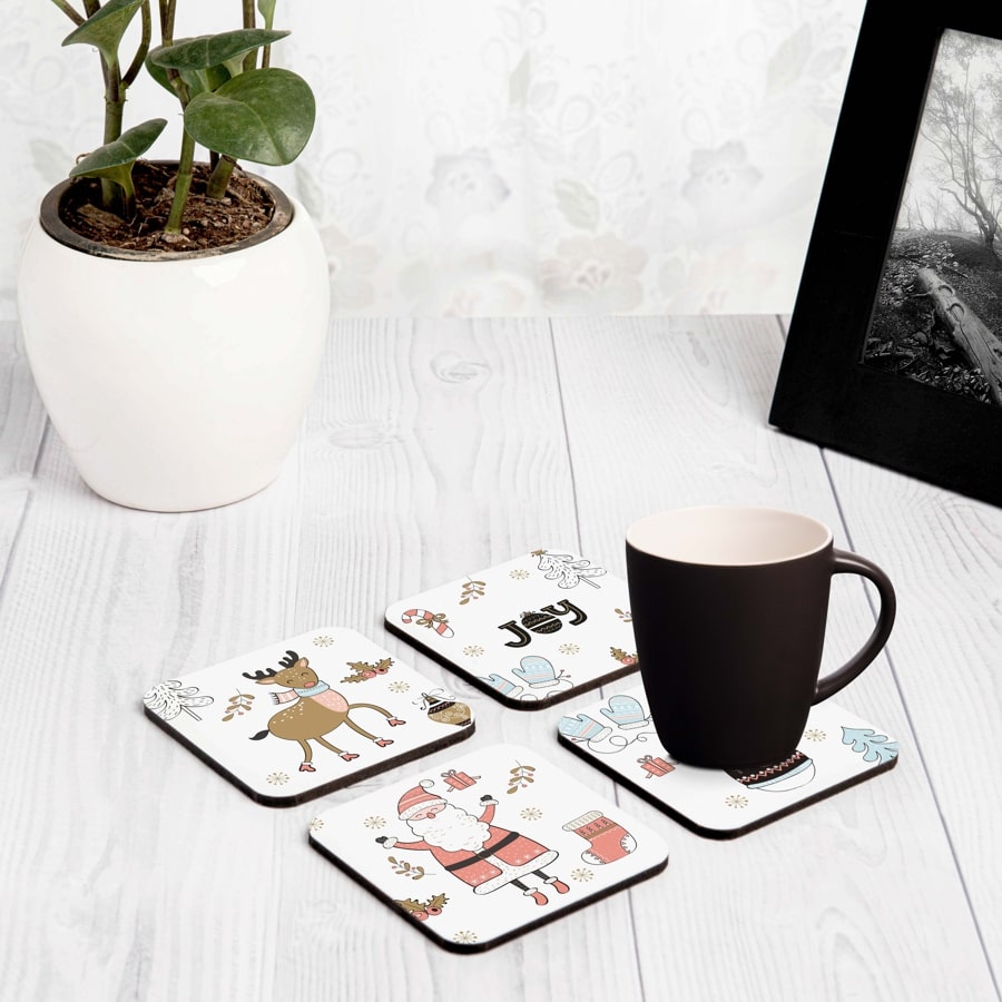 Xmas Allover 4 piece Coaster Set 3.75" x 3.75"