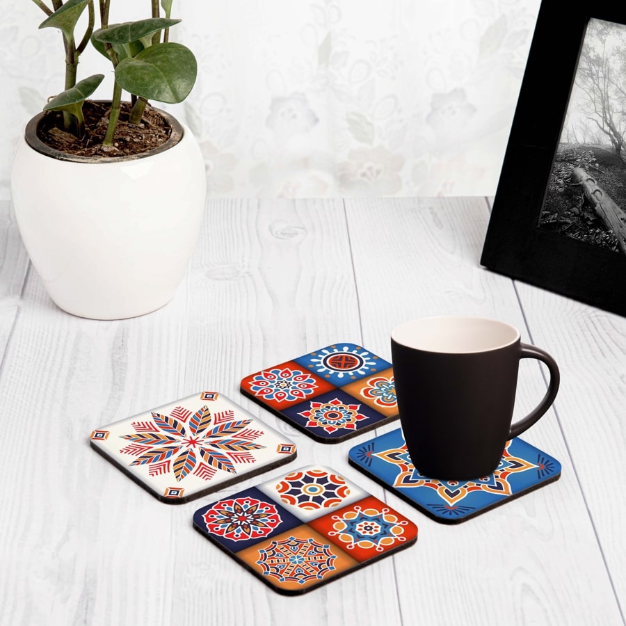 Floral Tiles 4 piece Coaster Set 3.75" x 3.75"