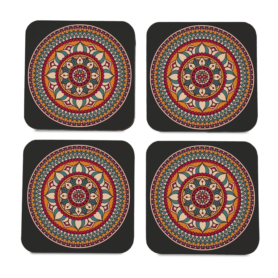 Red Mandala  4 piece Coaster Set 3.75" x 3.75"