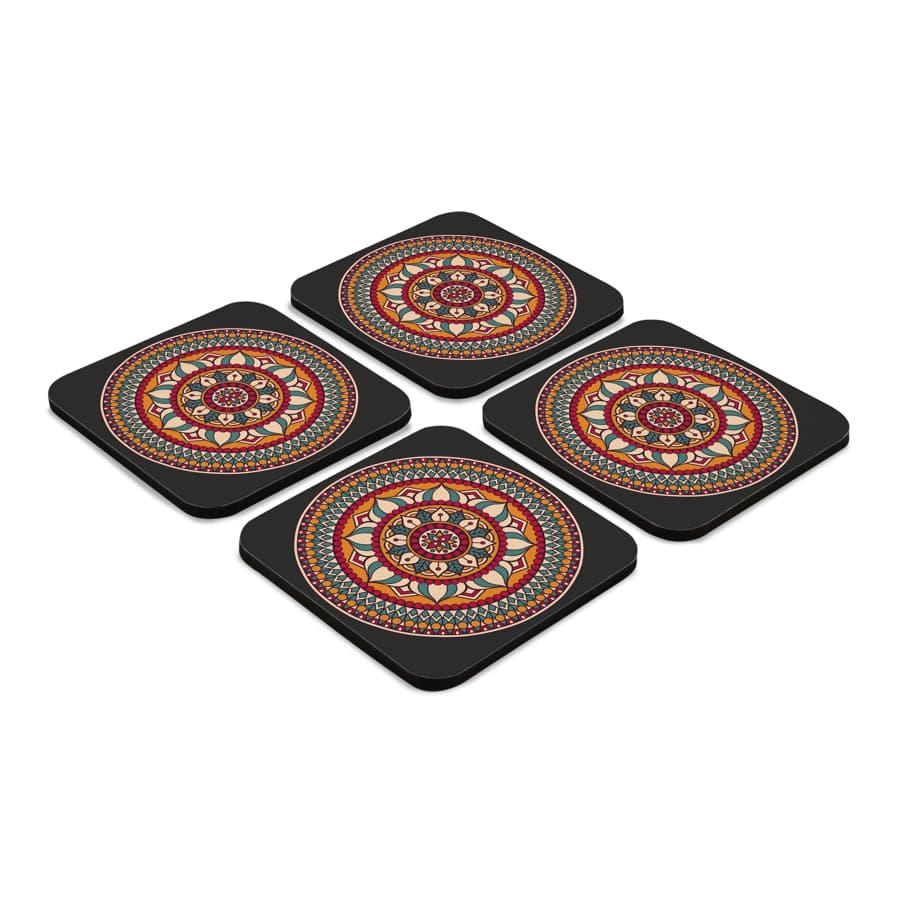Red Mandala 4 piece Coaster Set 3.75" x 3.75"