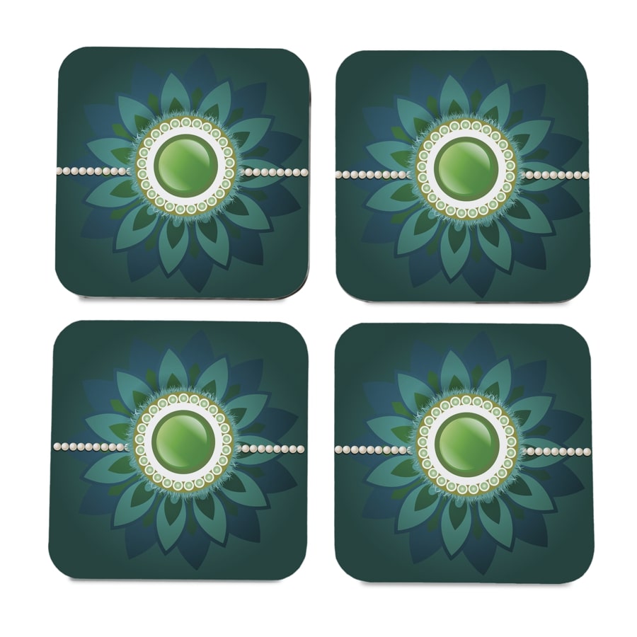 Rakhi Pearls Green  4 piece Coaster Set 3.75" x 3.75"