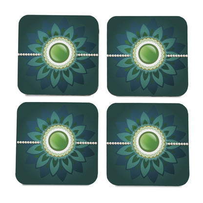 Rakhi Pearls Green  4 piece Coaster Set 3.75" x 3.75"