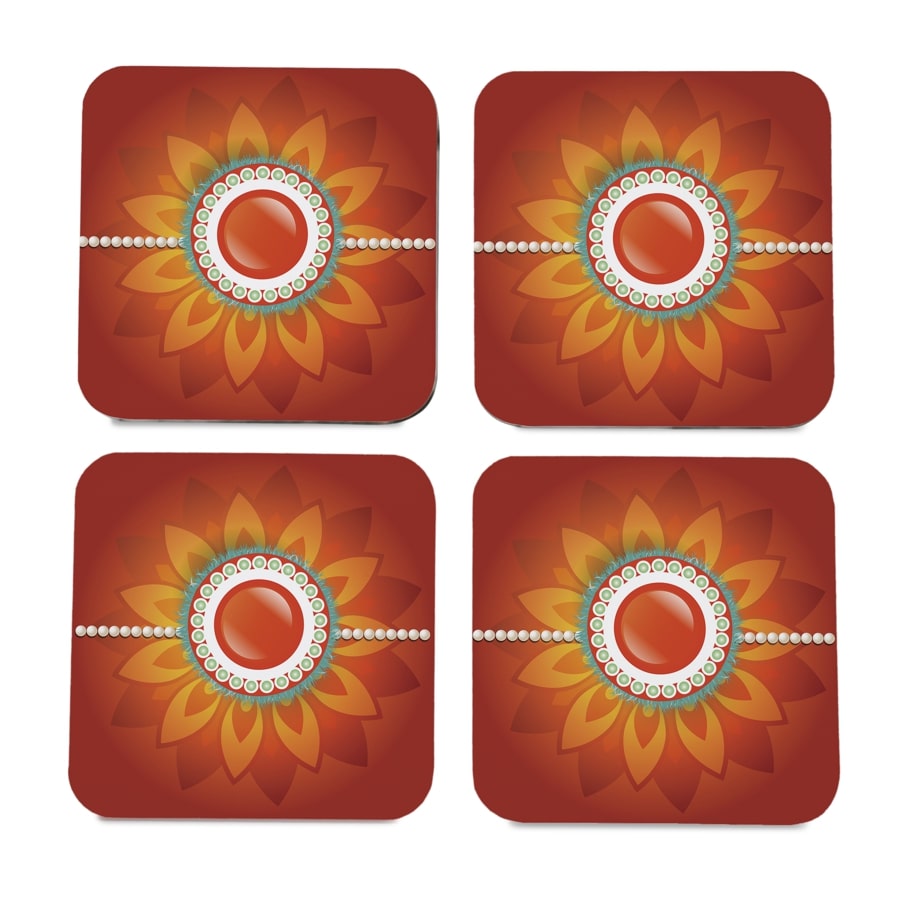 Rakhi Pearls Orange  4 piece Coaster Set 3.75" x 3.75"