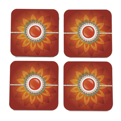 Rakhi Pearls Orange  4 piece Coaster Set 3.75" x 3.75"
