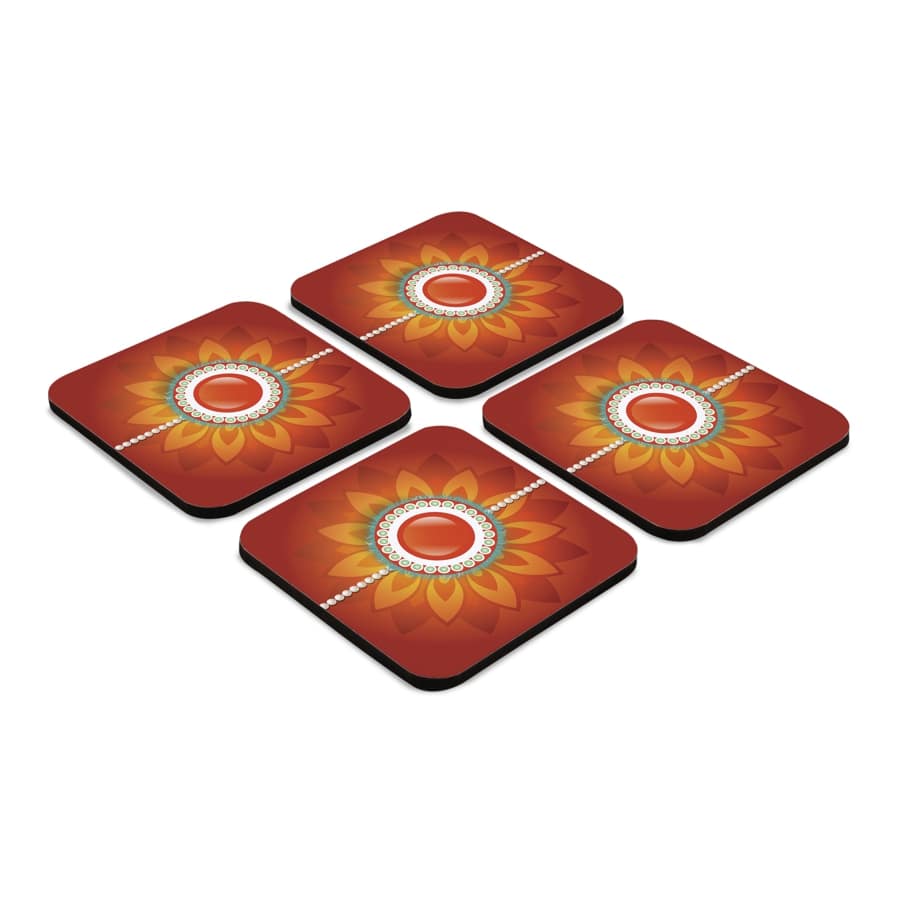 Rakhi Pearls Orange  4 piece Coaster Set 3.75" x 3.75"