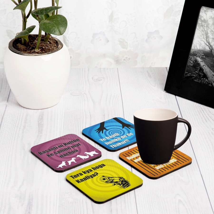 Bollywood Sholay 4 piece Coaster Set 3.75" x 3.75"