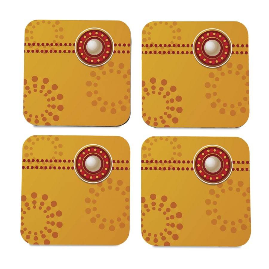 Yellow Raksha 4 piece Coaster Set 3.75" x 3.75"