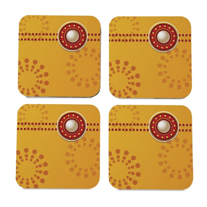 Yellow Raksha 4 piece Coaster Set 3.75" x 3.75"