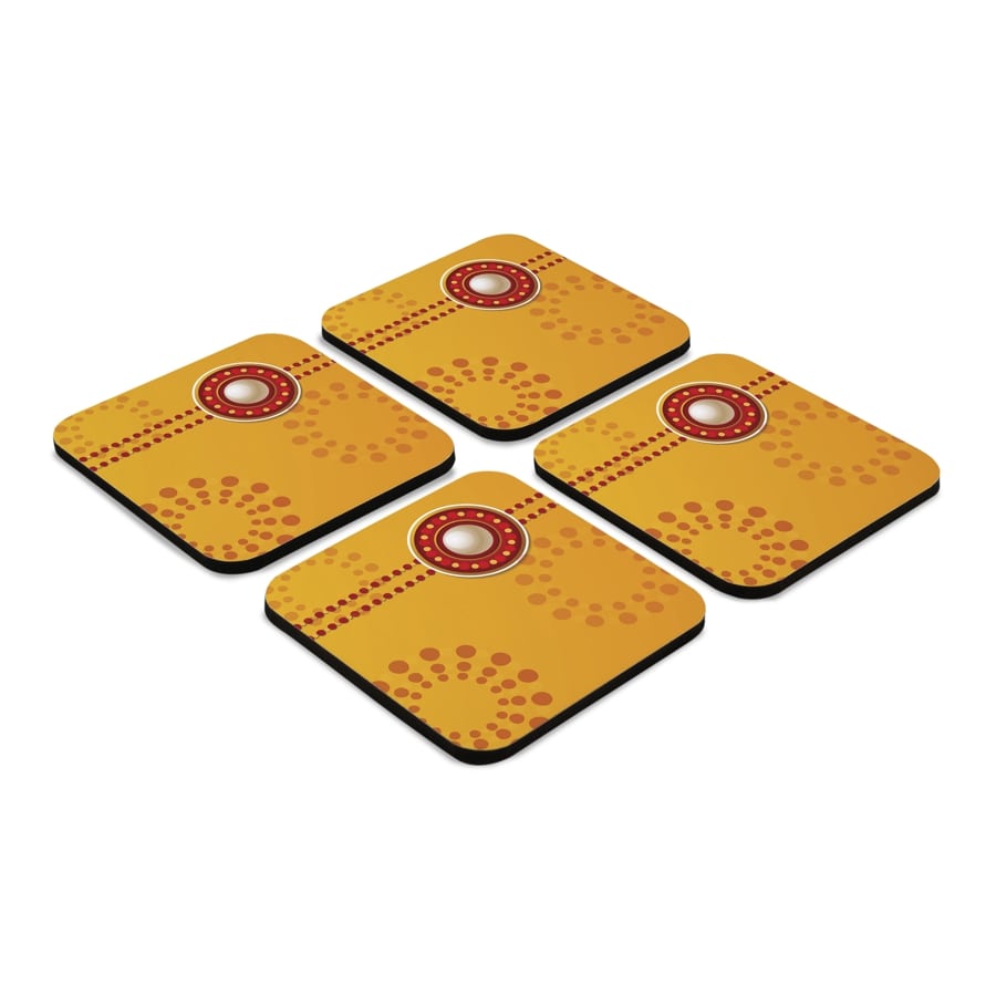 Yellow Raksha 4 piece Coaster Set 3.75" x 3.75"